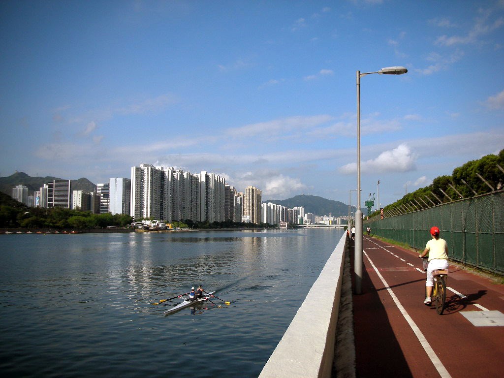 In the morning, rowing or riding by the river side, as you like.
